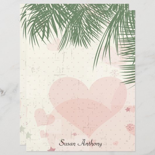 Valentijn Palm Tree Romantisch Strand Briefpapier (Voorkant / Achterkant)