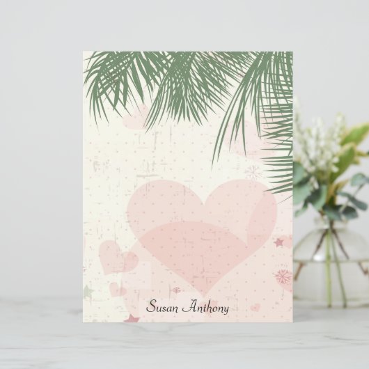 Valentijn Palm Tree Romantisch Strand Briefpapier (Staand voorkant)