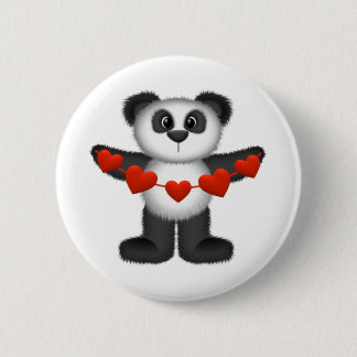Valentijn Panda Beer Holding String of Red Hearts Ronde Button 5,7 Cm