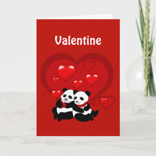 Valentijn Panda Couple Hearts Custotom Card Feestdagen Kaart