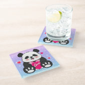 Valentijn Panda in liefde Glazen Onderzetter (Schuin)