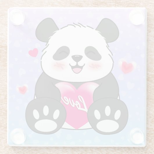 Valentijn Panda in liefde Glazen Onderzetter (Achterkant)