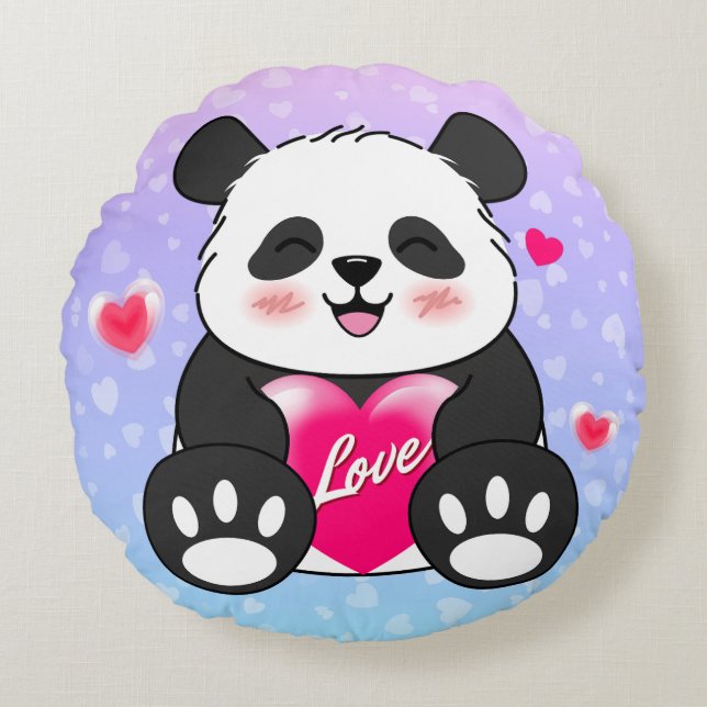 Valentijn Panda Verliefd Rond Kussen (Voorkant)