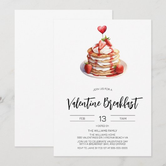 Valentijn Pannenkoek Ontbijtuitnodiging Kaart (Voorkant / Achterkant)