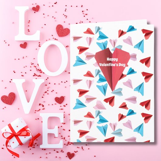 Valentijn Papier Vliegtuig Kleurrijke Aangepaste F Feestdagen Kaart