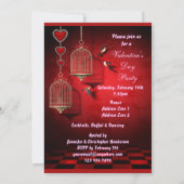 Valentijn Party Birds Cages, Hearts & Pink Martini Kaart (Achterkant)