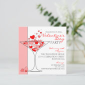 Valentijn Party Heart Love Cocktail Invitation Kaart (Staand voorkant)