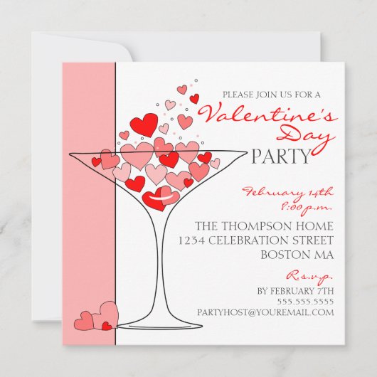 Valentijn Party Heart Love Cocktail Invitation Kaart (Voorkant)