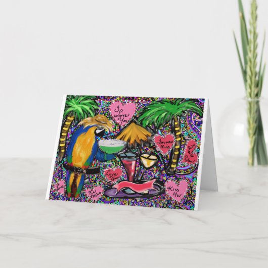 Valentijn Party Parrot Feestdagen Kaart (Voorkant)