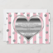 Valentijn Party Silver Heart Pink & White Stripes Kaart (Voorkant)