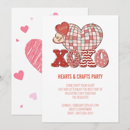 valentijn Party Uitnodiging Xoxo (Voorkant / Achterkant)