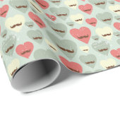 Valentijn patroon met hart en snor cadeaupapier (Rol Hoek)