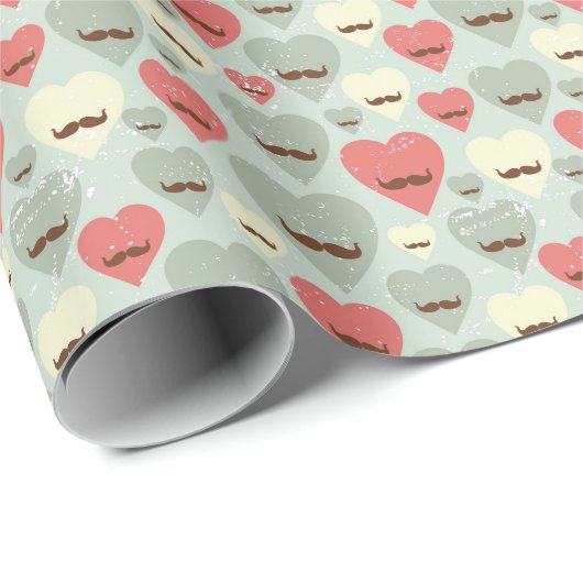 Valentijn patroon met hart en snor cadeaupapier (Rol Hoek)