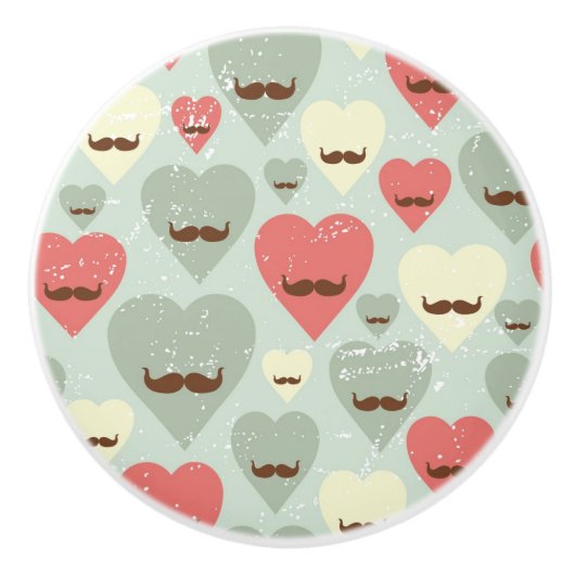 Valentijn patroon met hart en snor keramische knop (Voorkant)