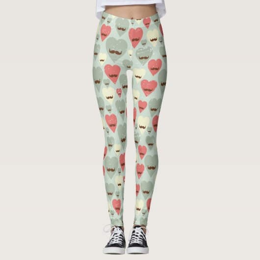Valentijn patroon met hart en snor leggings (Voorkant)