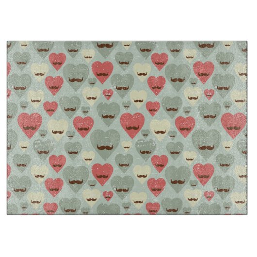 Valentijn patroon met hart en snor snijplank (Voorkant)