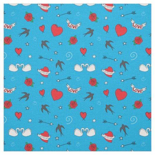 Valentijn Patroon op blauw Stof (Swatch)