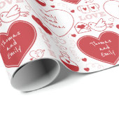 Valentijn Patroonpapier - Rood op wit Cadeaupapier (Rol Hoek)