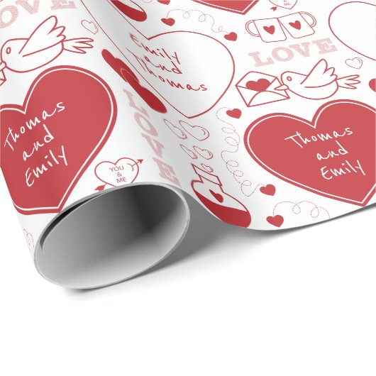 Valentijn Patroonpapier - Rood op wit Cadeaupapier (Rol Hoek)