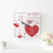 Valentijn Patroonwandklok - Rood op wit Vierkante Klok (Huis)