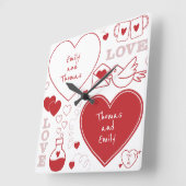 Valentijn Patroonwandklok - Rood op wit Vierkante Klok (Hoek)