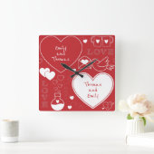 Valentijn Patroonwandklok - Wit op rood Vierkante Klok (Huis)