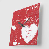 Valentijn Patroonwandklok - Wit op rood Vierkante Klok (Hoek)