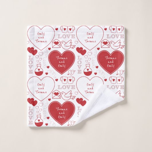 Valentijn Pattern Bath Towel Set - Rood op wit Bad Handdoek (Wasdoekje)