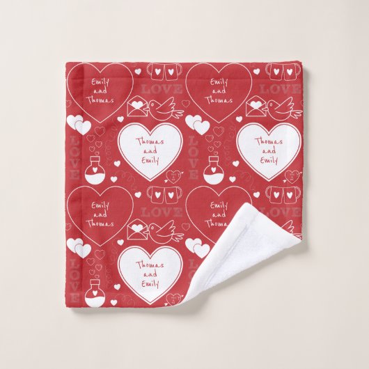 Valentijn Pattern Bath Towel Set - Wit op rood Bad Handdoek (Wasdoekje)