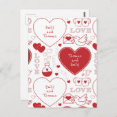 Valentijn Pattern Briefkaart - Rood op Wit (Voorkant / Achterkant)