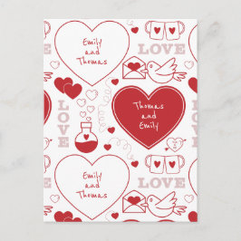 Valentijn Pattern Briefkaart - Rood op Wit