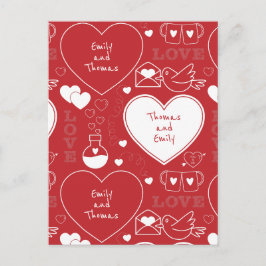 Valentijn Pattern Briefkaart - Wit op Rood