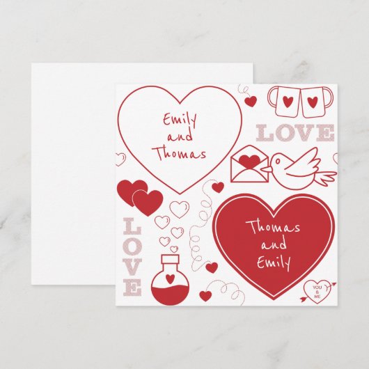 Valentijn Pattern Kaart - Rood op wit (Voorkant / Achterkant)