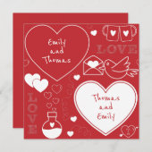 Valentijn Pattern Kaart - Wit op rood (Voorkant / Achterkant)