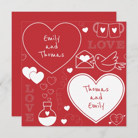 Valentijn Pattern Kaart - Wit op rood (Voorkant / Achterkant)