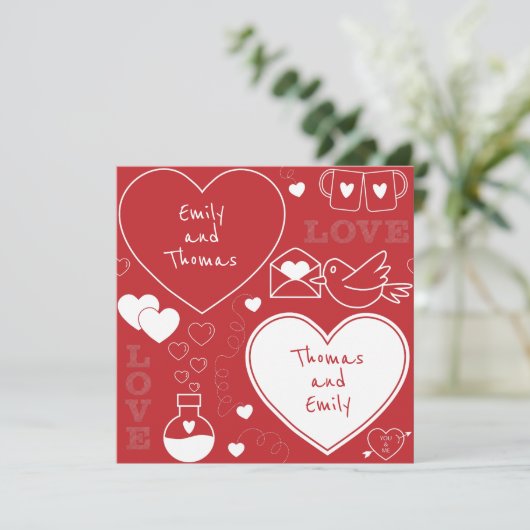 Valentijn Pattern Kaart - Wit op rood (Staand voorkant)