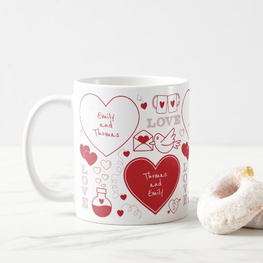 Valentijn Pattern Mok - Rood op Wit (Met donut)