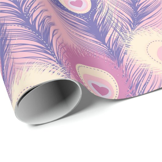 Valentijn Peacock Feather Seamless Pattern in Roze Cadeaupapier (Rol Hoek)