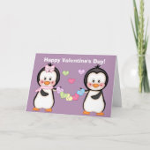 Valentijn Penguin en hart Feestdagen Kaart (Voorkant)