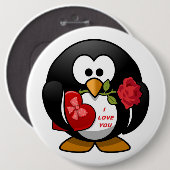 valentijn PENGUIN "IK HOOP VAN U" Ronde Button 6,0 Cm (Voorkant /achterkant)