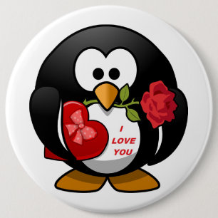 valentijn PENGUIN "IK HOOP VAN U" Ronde Button 6,0 Cm