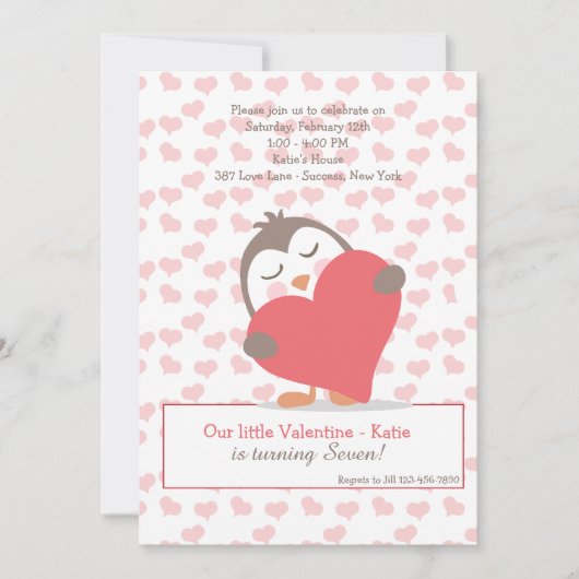 Valentijn Penguin Invitation Kaart (Voorkant)