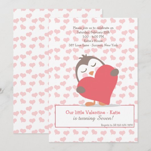 Valentijn Penguin Invitation Kaart (Voorkant / Achterkant)