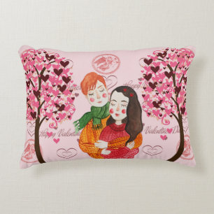 Valentijn Pillow met Cute Couple en Heart Trees Accent Kussen