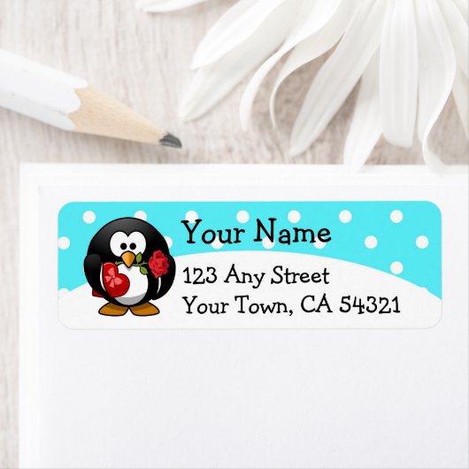 Valentijn Pinguïn met chocolade en Rozen Etiket (Insitu)