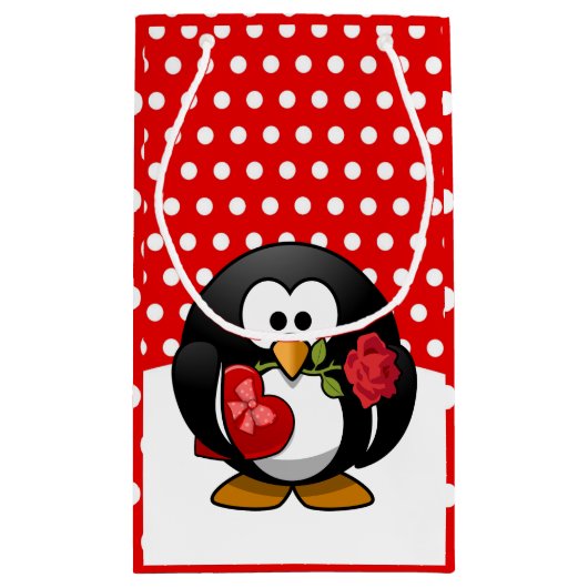 Valentijn Pinguïn met chocolade en Rozen Klein Cadeauzakje (Achterkant)