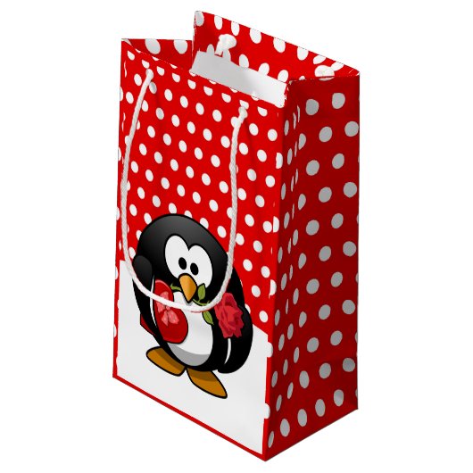 Valentijn Pinguïn met chocolade en Rozen Klein Cadeauzakje (Achterkant Gekanteld)