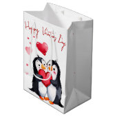 Valentijn pinguïns met hart medium cadeauzakje (Voorkant Gekanteld)