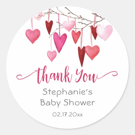 Valentijn Pink Hearts Baby shower Dank u Ronde Sticker (Voorkant)