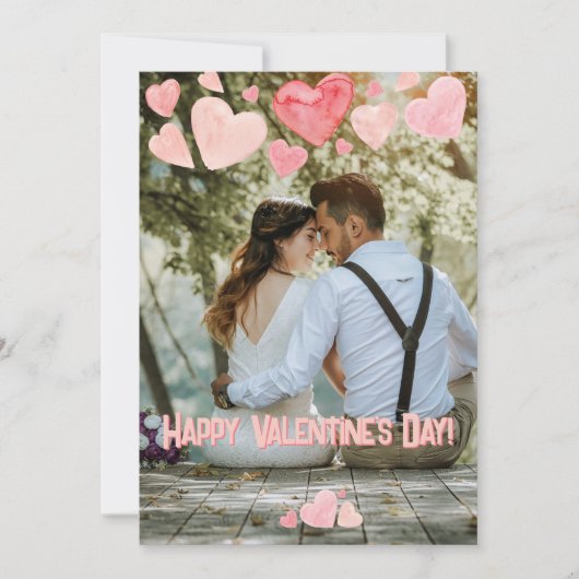 Valentijn Pink Hearts Overlay Voeg je eigen foto t Feestdagenkaart (Voorkant)